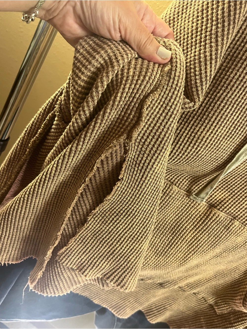 NWOT BiBi Cozy Waffle-Knit Hooded Sweater in Taupe - Picture 10 of 14